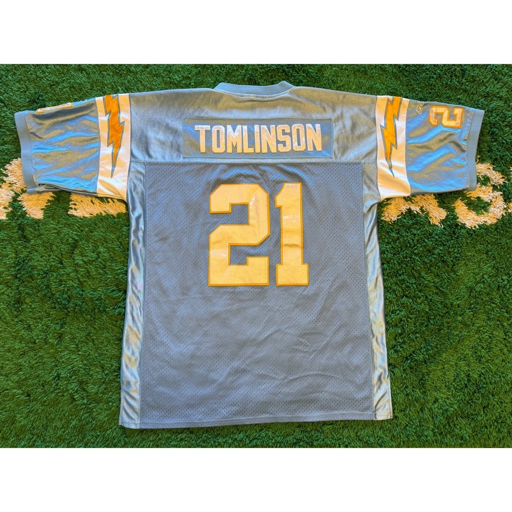Reebok NFL Jersey Mens‎ 56 Blue Good Tomlinson 21 Chargers Powder Blue On Field - Picture 3 of 11